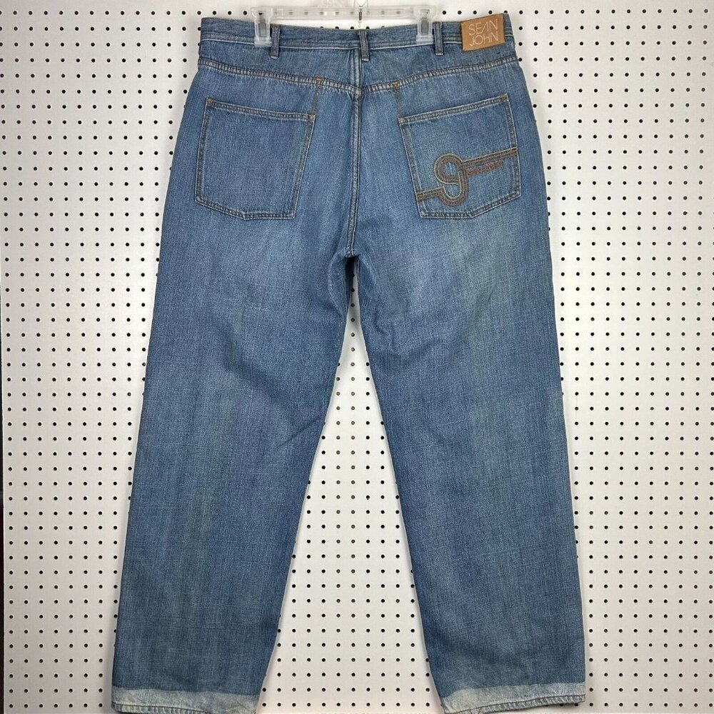 Sean John Hip Hop Wide Denim Jeans 40x34 Y2K Light Wash Streetwear Skate Baggy